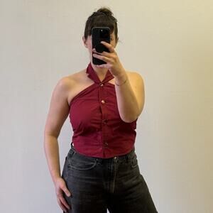 Vintage 90s ROMEO GIGLI Burgundy Strapless Top w/ Halter Collar